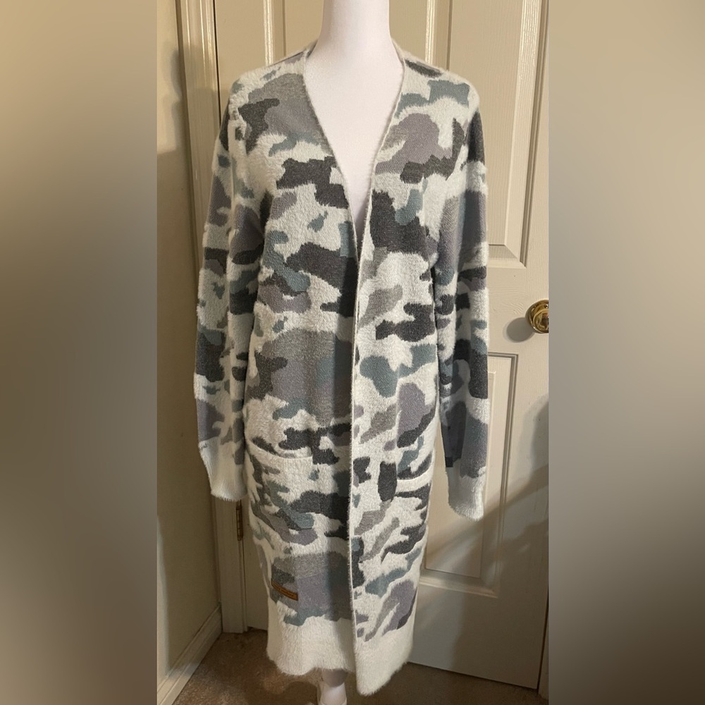 Simply Southern Light Green Camo Duster Cardigan-L